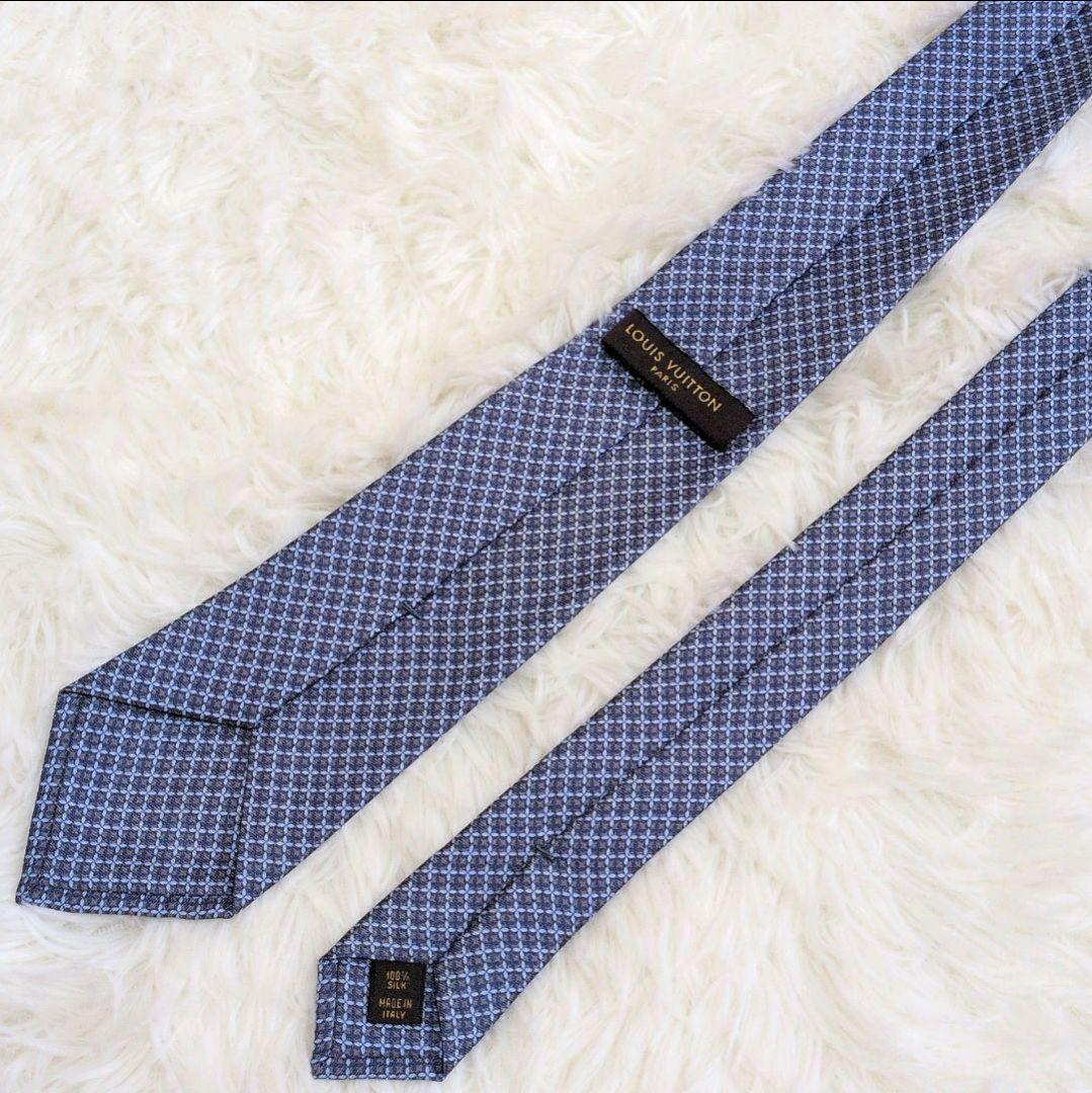 未使用美品✨ルイヴィトン ネクタイ ロゴ モノグラム チェック ブルー