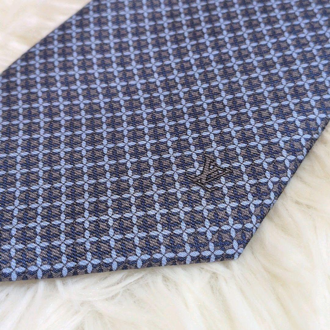 未使用美品✨ルイヴィトン ネクタイ ロゴ モノグラム チェック ブルー