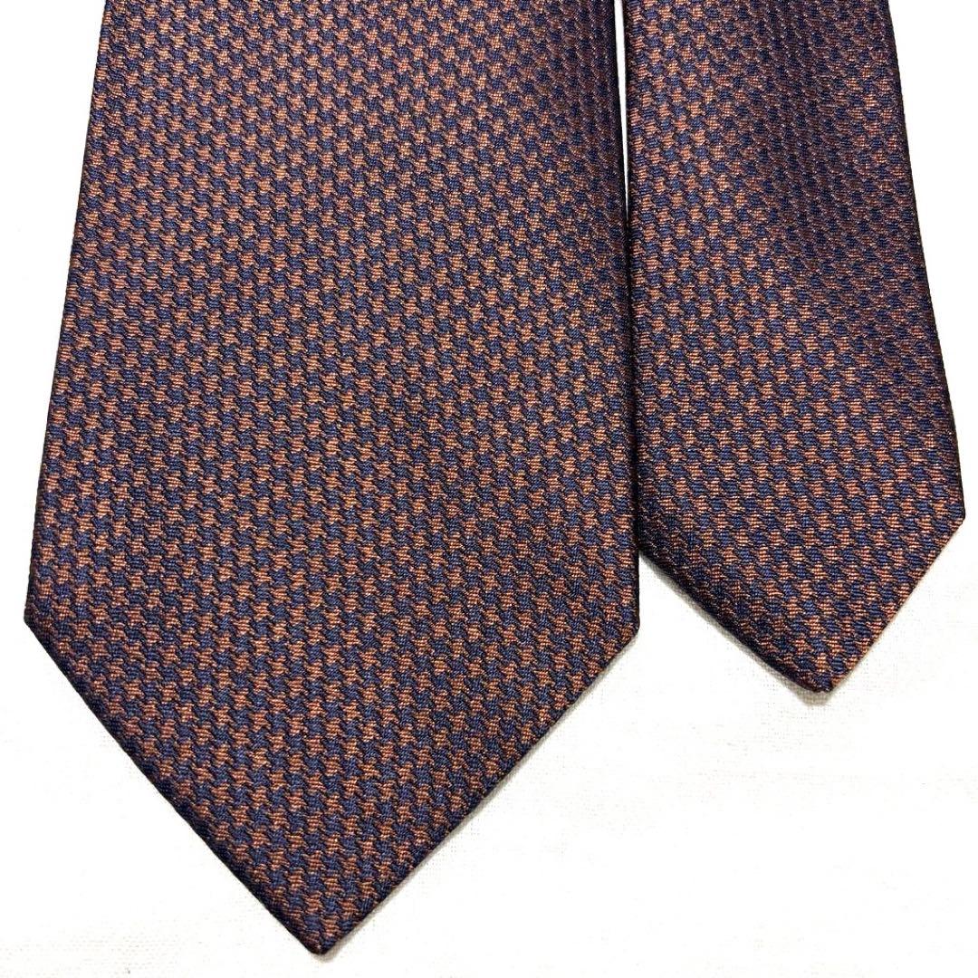 ルイジボレッリ　ネクタイ　ブラウン×ネイビー　シルクジャガード　美品