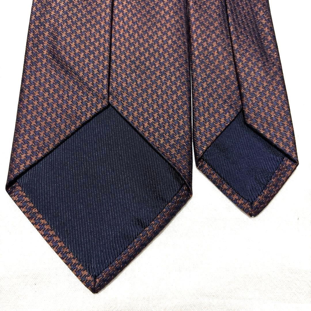 ルイジボレッリ　ネクタイ　ブラウン×ネイビー　シルクジャガード　美品