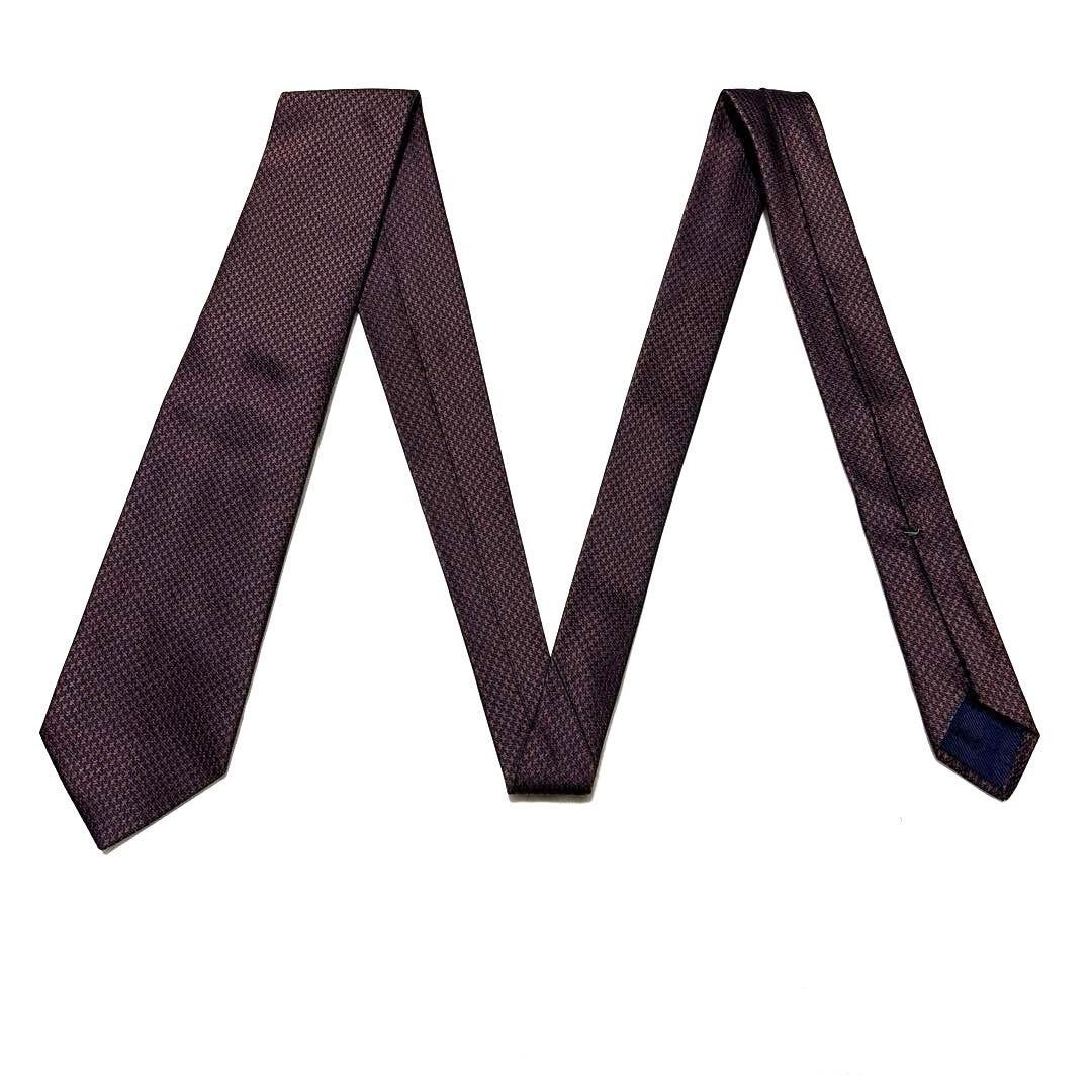 ルイジボレッリ　ネクタイ　ブラウン×ネイビー　シルクジャガード　美品