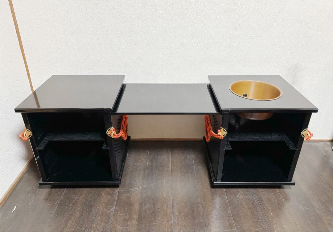 美品 茶道具 御園棚セット 立礼棚 丸炉 椅子2脚淡々斎好写 裏千家大型宅配便