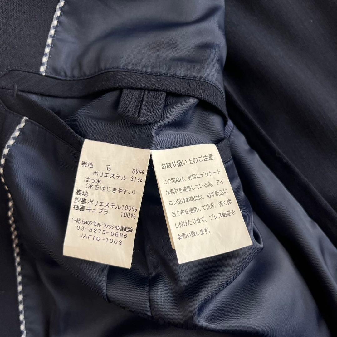 【美品】ビジネススーツ　セットアップ　スリーピース　ネイビー　ストライプ　YA6