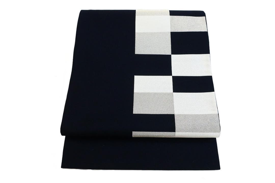 ★専用★美品 袋帯 黒 市松 モダン モノトーン 長さ4m37cm 正絹