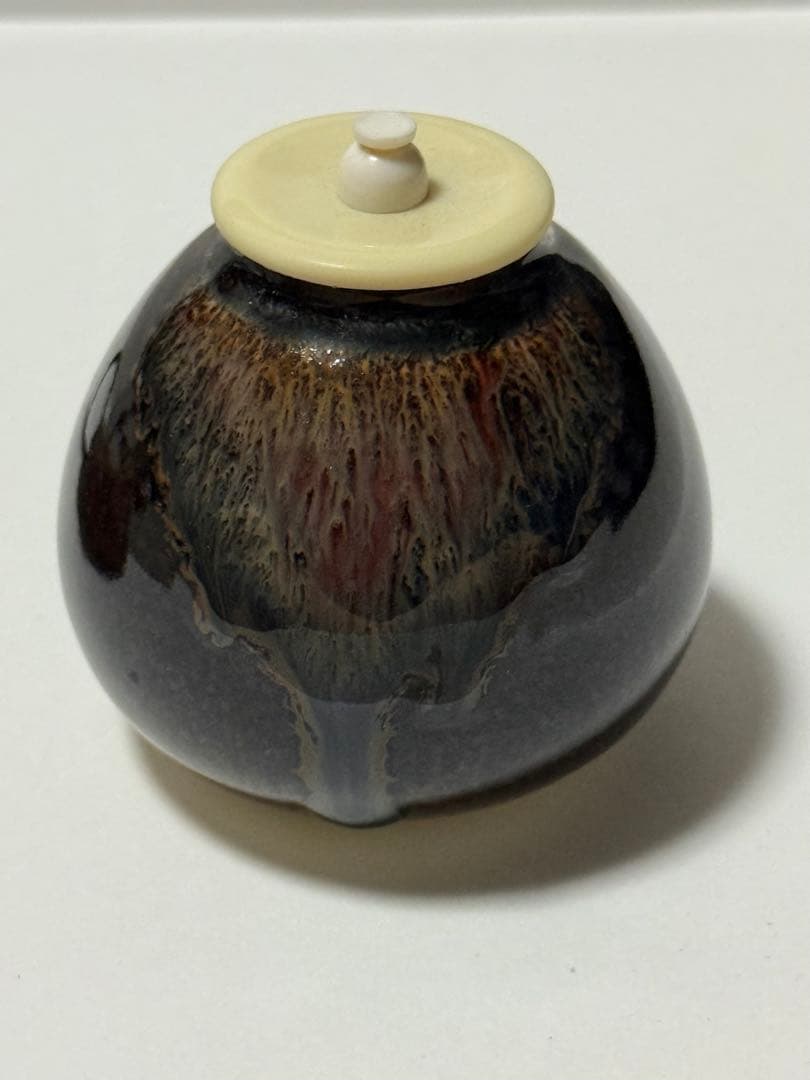 唐物　茄子茶入 茶器 茶入 陶器 茶道具 仕覆付　龍村美術織物製、円文白虎朱雀錦