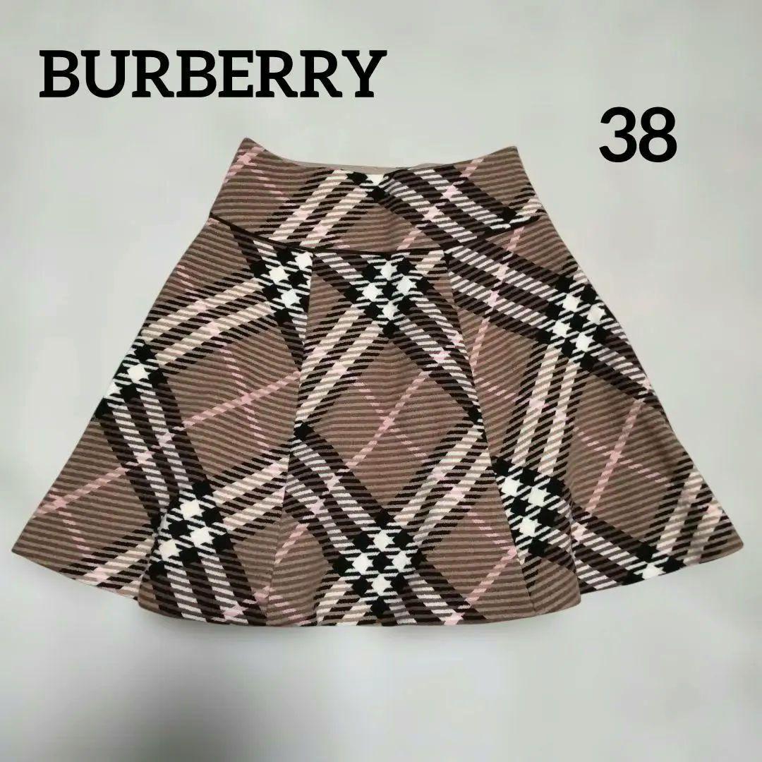 美品☆☆バーバリー ブルーレーベル☆メガチェック スカート ウール 38ブラウン