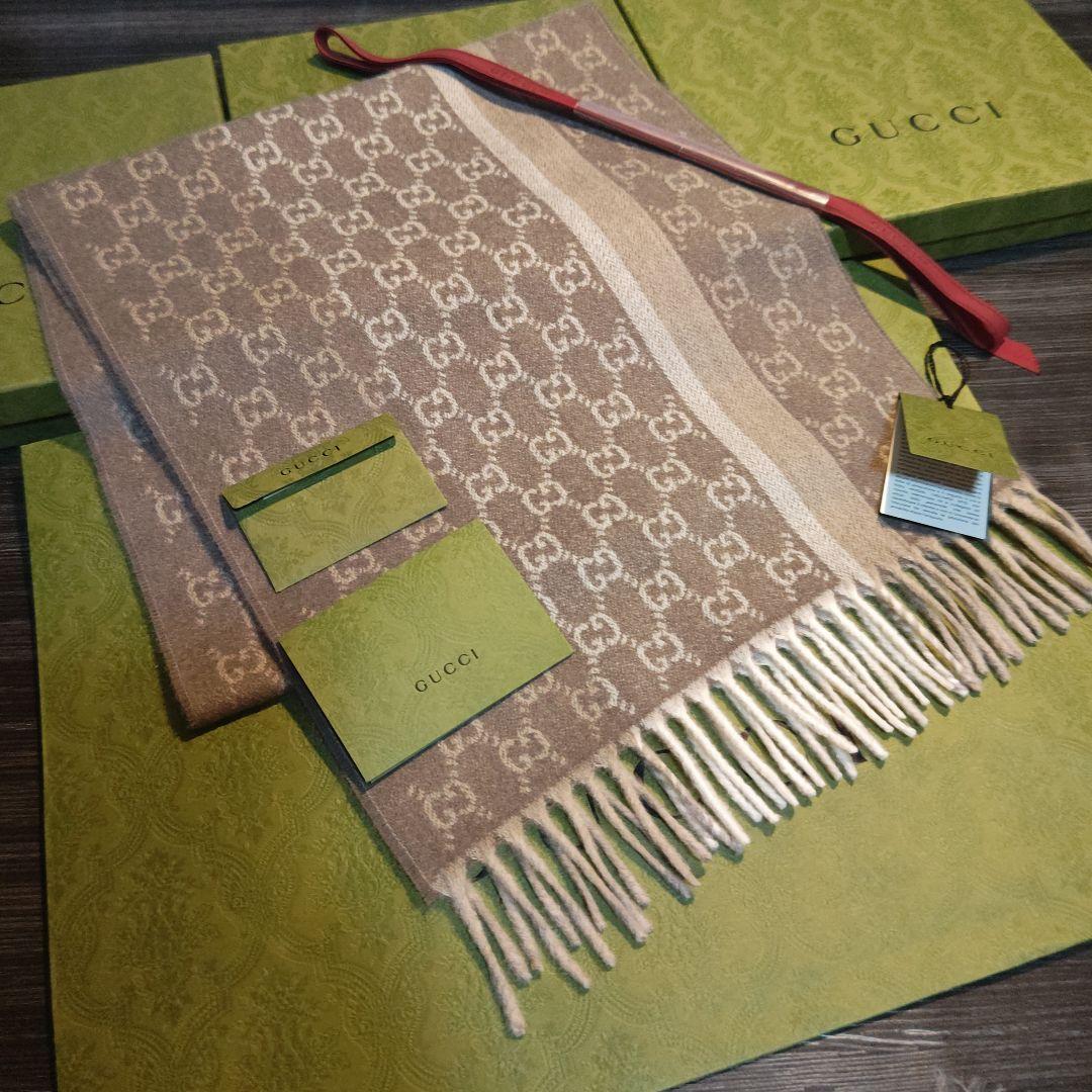 ❤美品箱付き❤GUCCI マフラー ショール スカーフ❤最高級カシミア❤ベージュ
