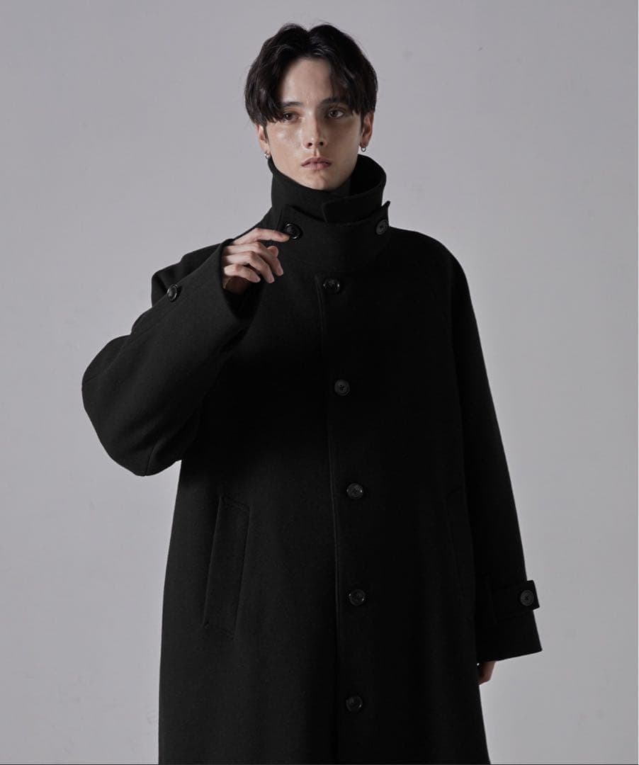 【美品】CLEL(クレイル)テックメルトンルーズステンカラーコート/ブラック/M