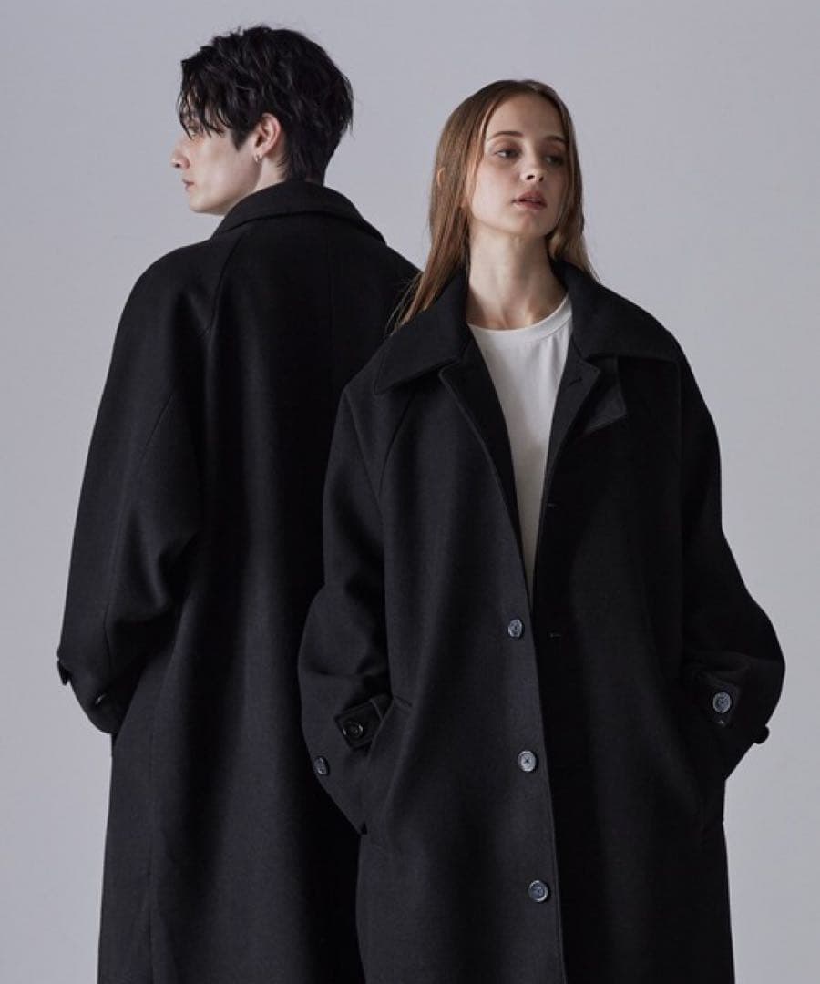 【美品】CLEL(クレイル)テックメルトンルーズステンカラーコート/ブラック/M