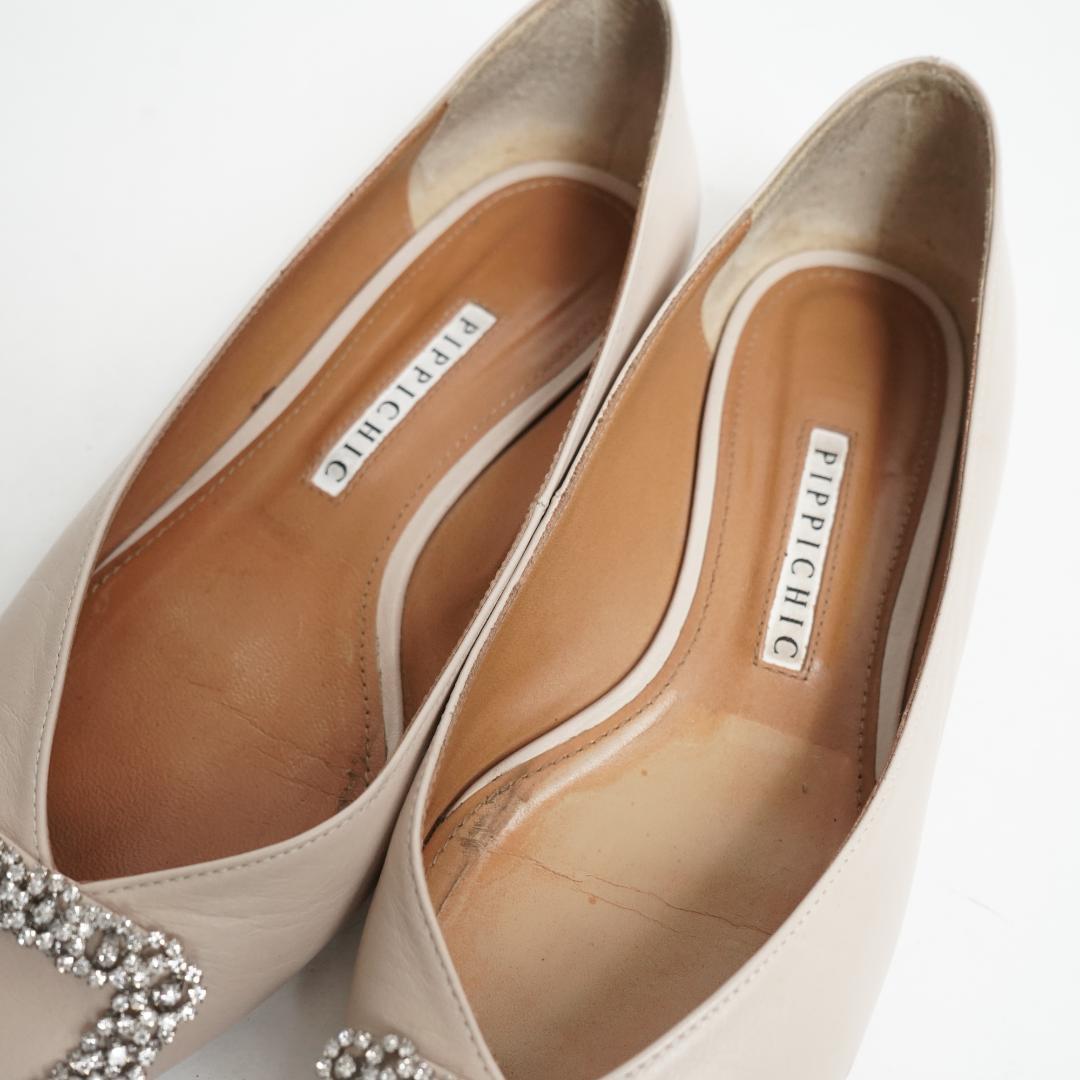 【美品】ピッピシックパンプス フラットシューズ ビジュー 24cm