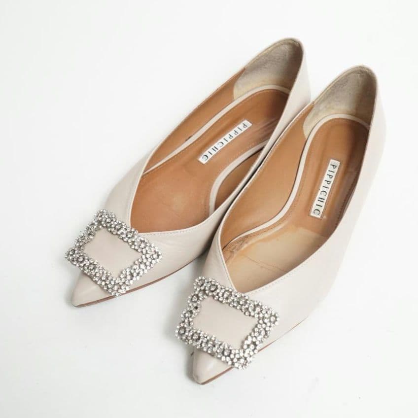 【美品】ピッピシックパンプス フラットシューズ ビジュー 24cm