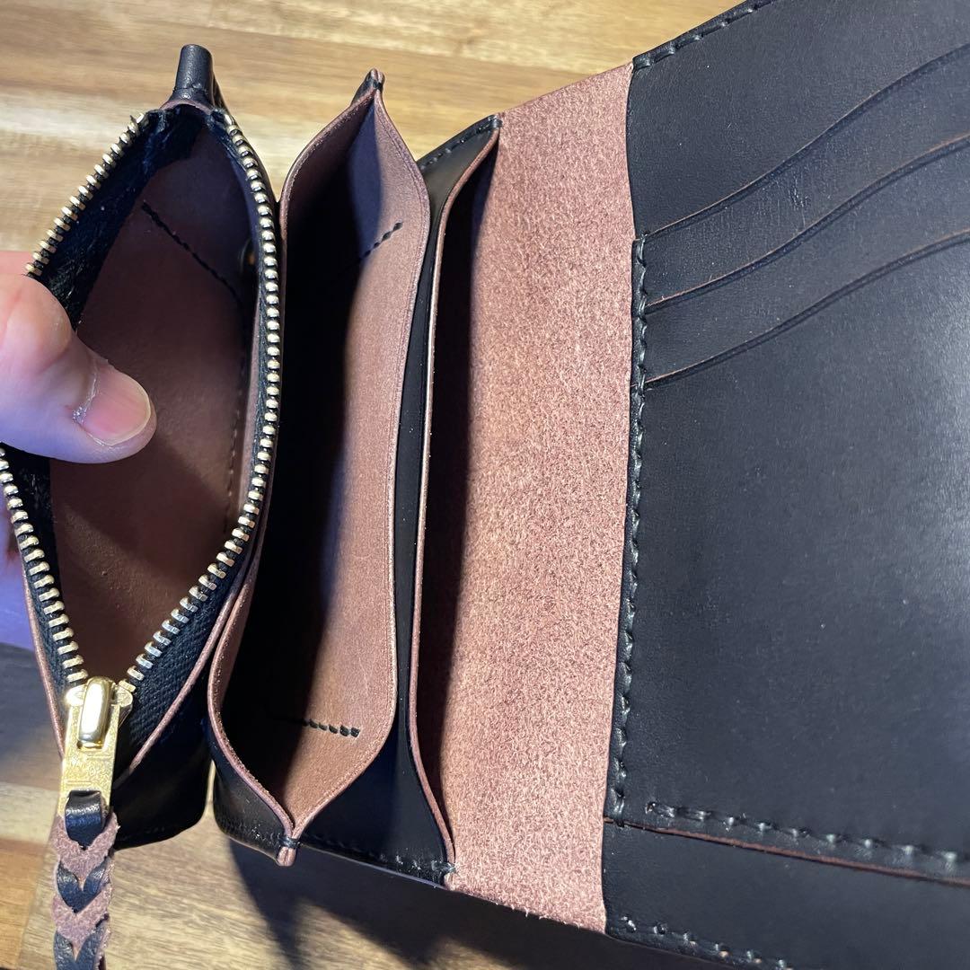 ミドルトラッカーウォレット　栃木レザー　オイルレザー　茶芯　丘染めブラック