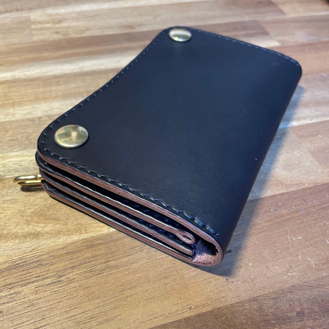 ミドルトラッカーウォレット　栃木レザー　オイルレザー　茶芯　丘染めブラック
