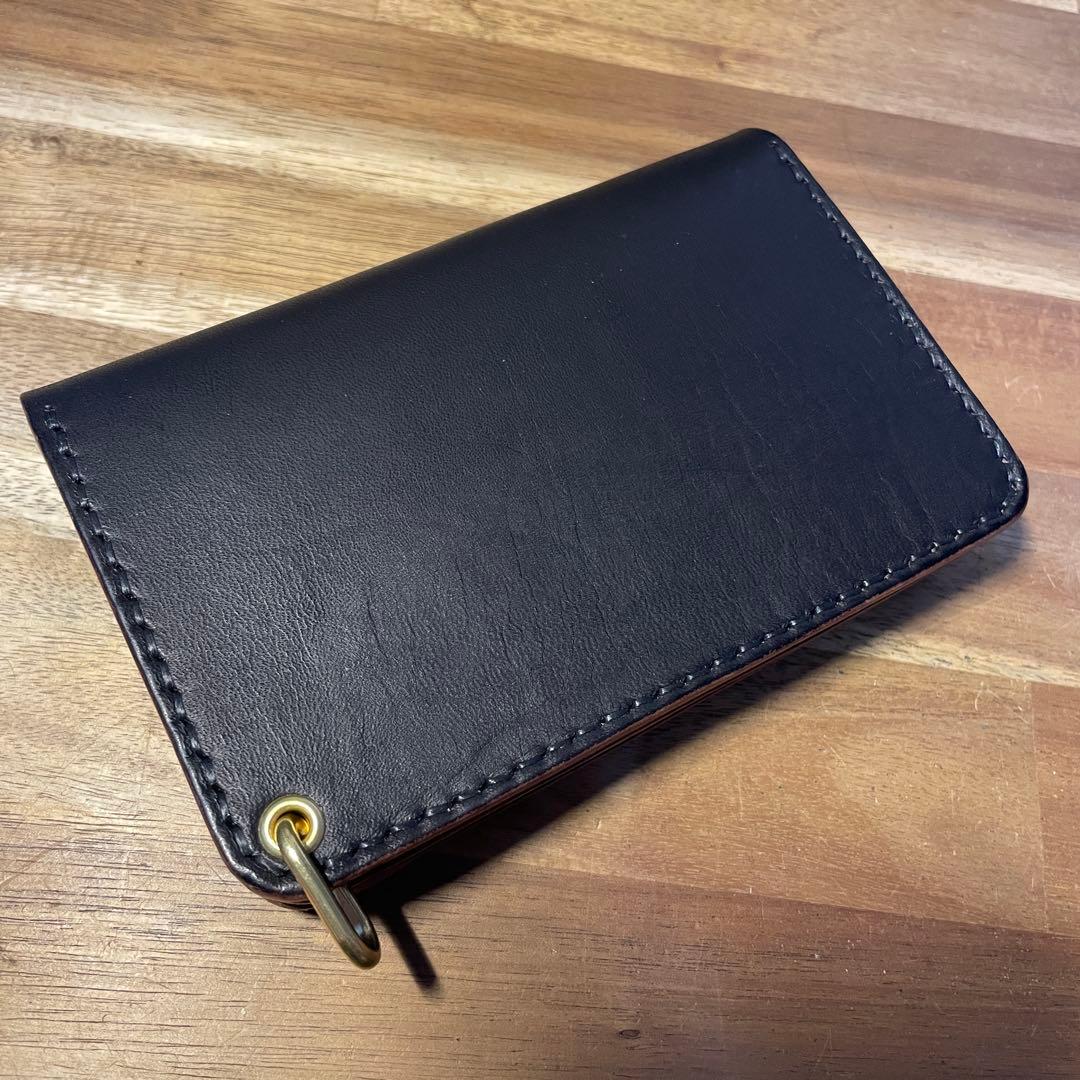 ミドルトラッカーウォレット　栃木レザー　オイルレザー　茶芯　丘染めブラック