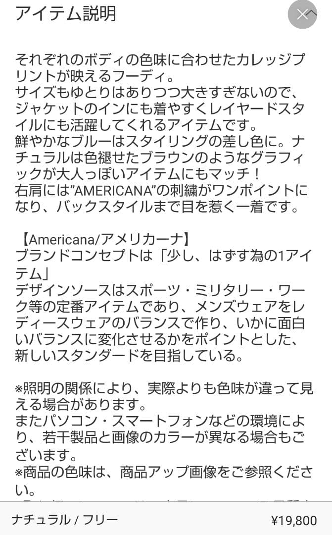 L´Appartement/アパルトモン AMERICANA HOODIE