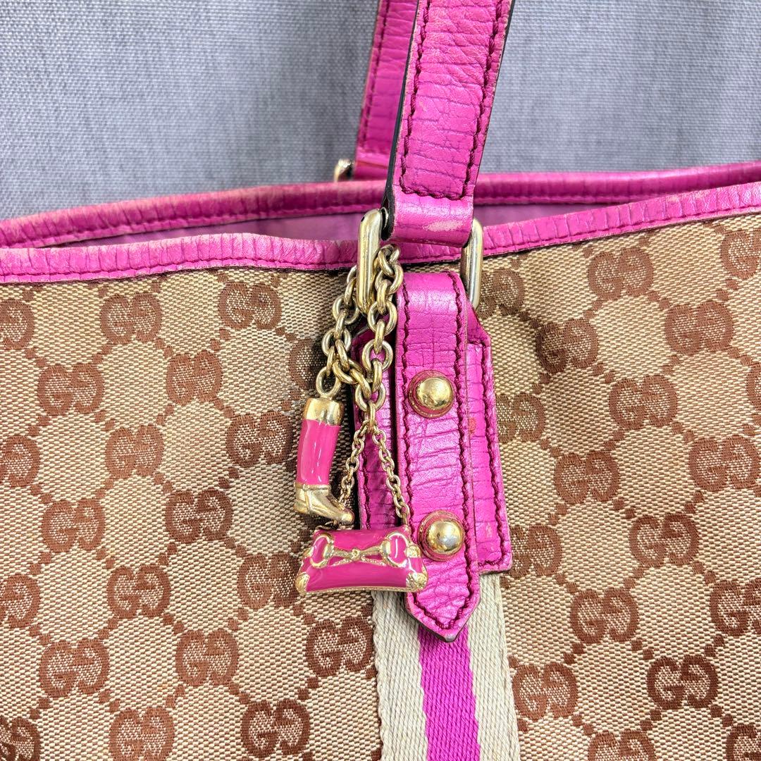 GUCCI グッチ GGキャンバス トートバッグ ハンドバッグ ピンク レザー