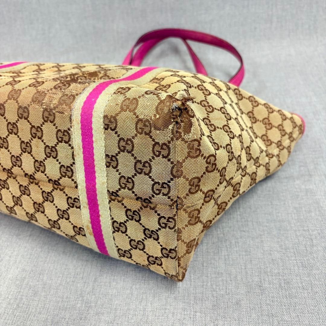 GUCCI グッチ GGキャンバス トートバッグ ハンドバッグ ピンク レザー