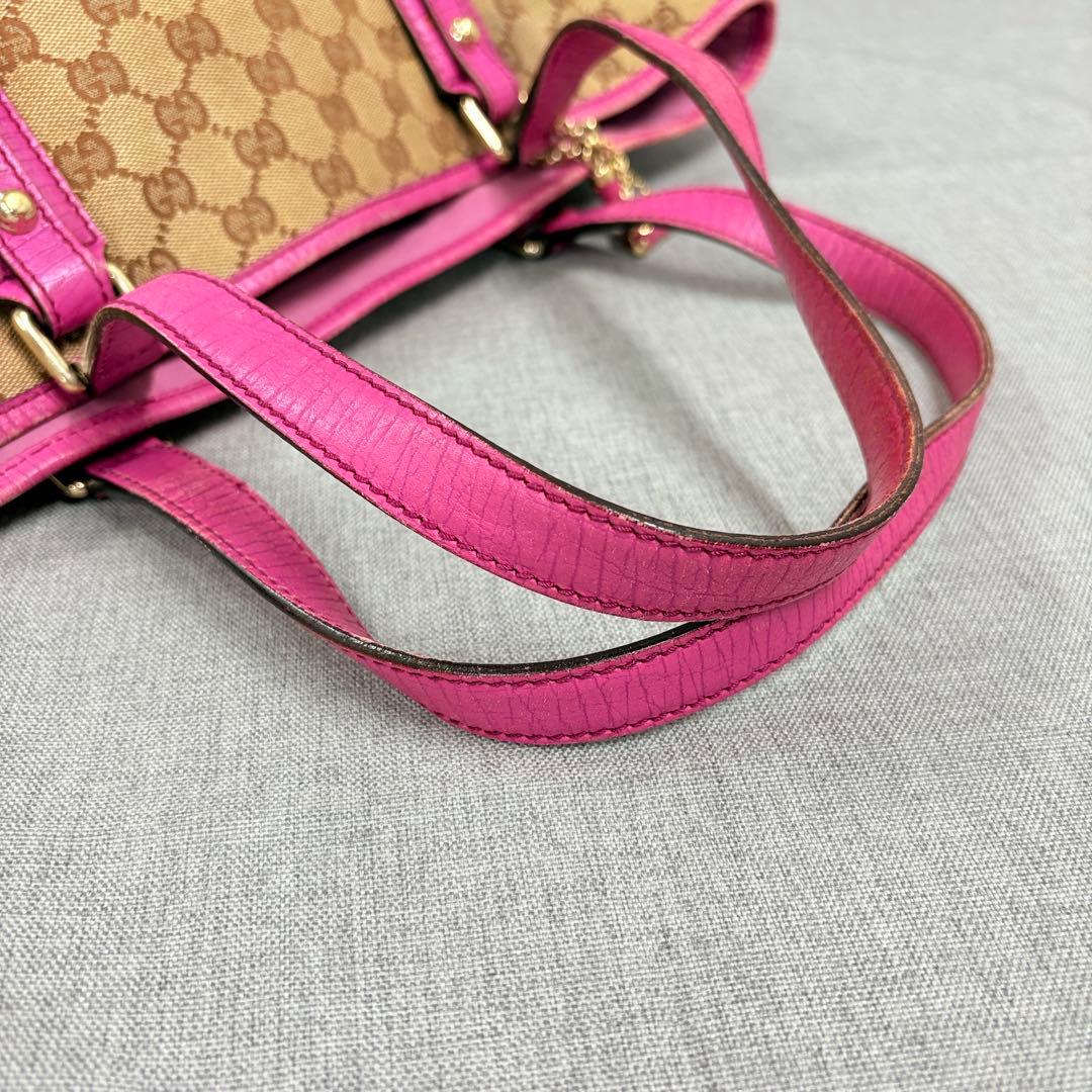 GUCCI グッチ GGキャンバス トートバッグ ハンドバッグ ピンク レザー