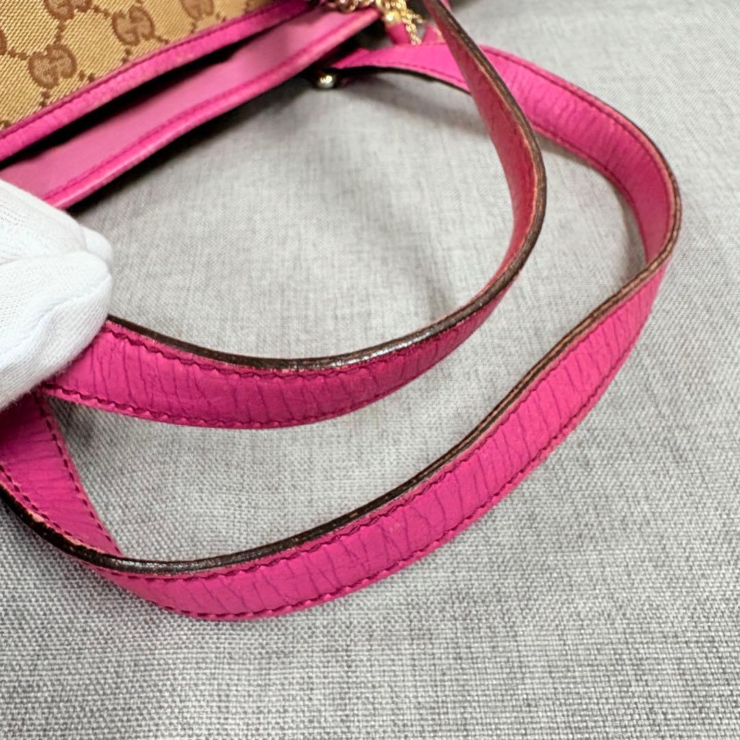 GUCCI グッチ GGキャンバス トートバッグ ハンドバッグ ピンク レザー