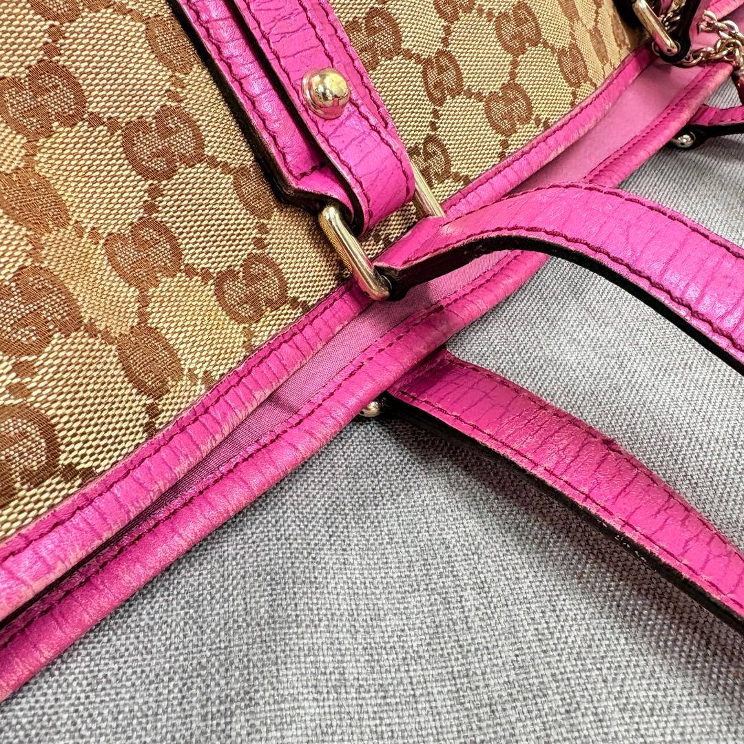 GUCCI グッチ GGキャンバス トートバッグ ハンドバッグ ピンク レザー
