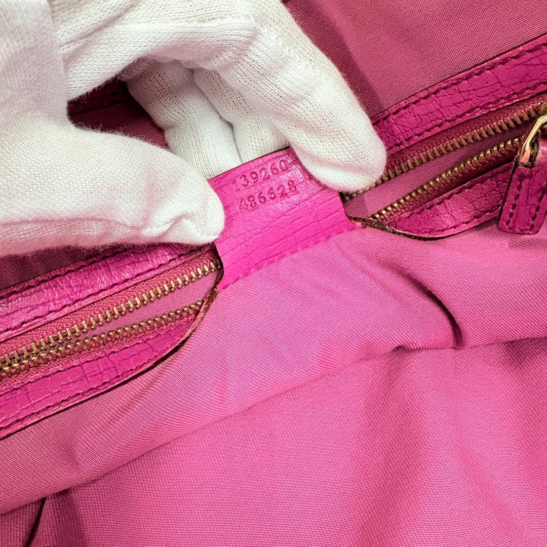 GUCCI グッチ GGキャンバス トートバッグ ハンドバッグ ピンク レザー