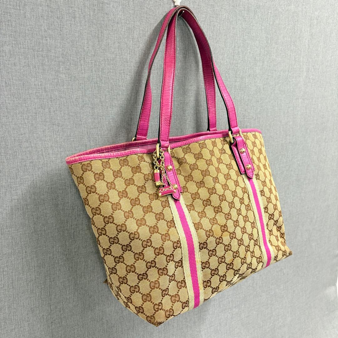 GUCCI グッチ GGキャンバス トートバッグ ハンドバッグ ピンク レザー