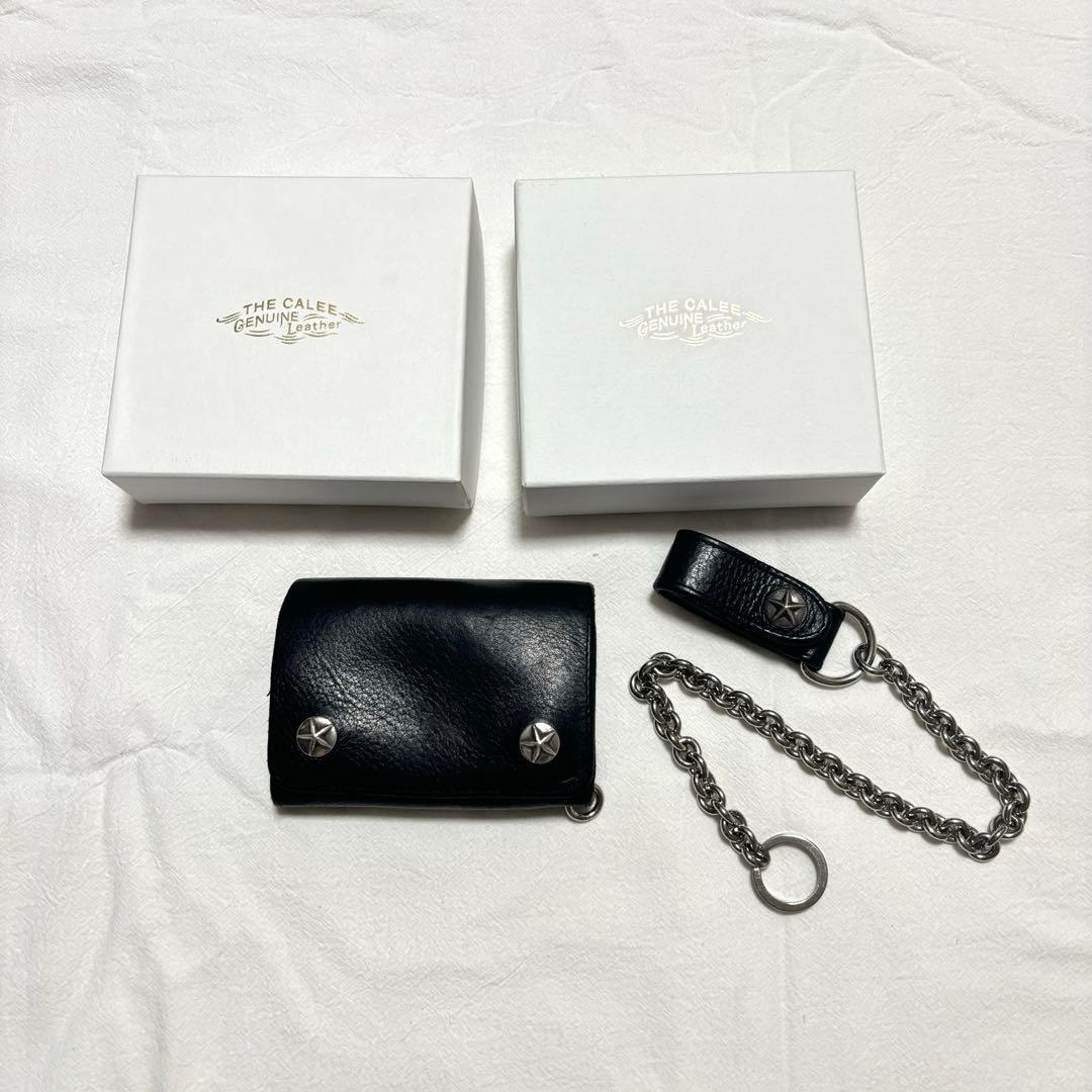 CALLE 本革 ブラック 三つ折り財布 チェーン付き