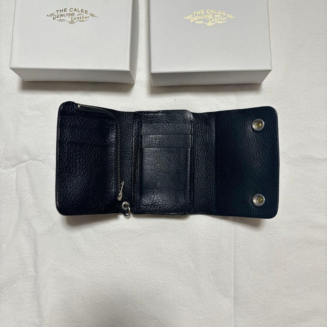 CALLE 本革 ブラック 三つ折り財布 チェーン付き