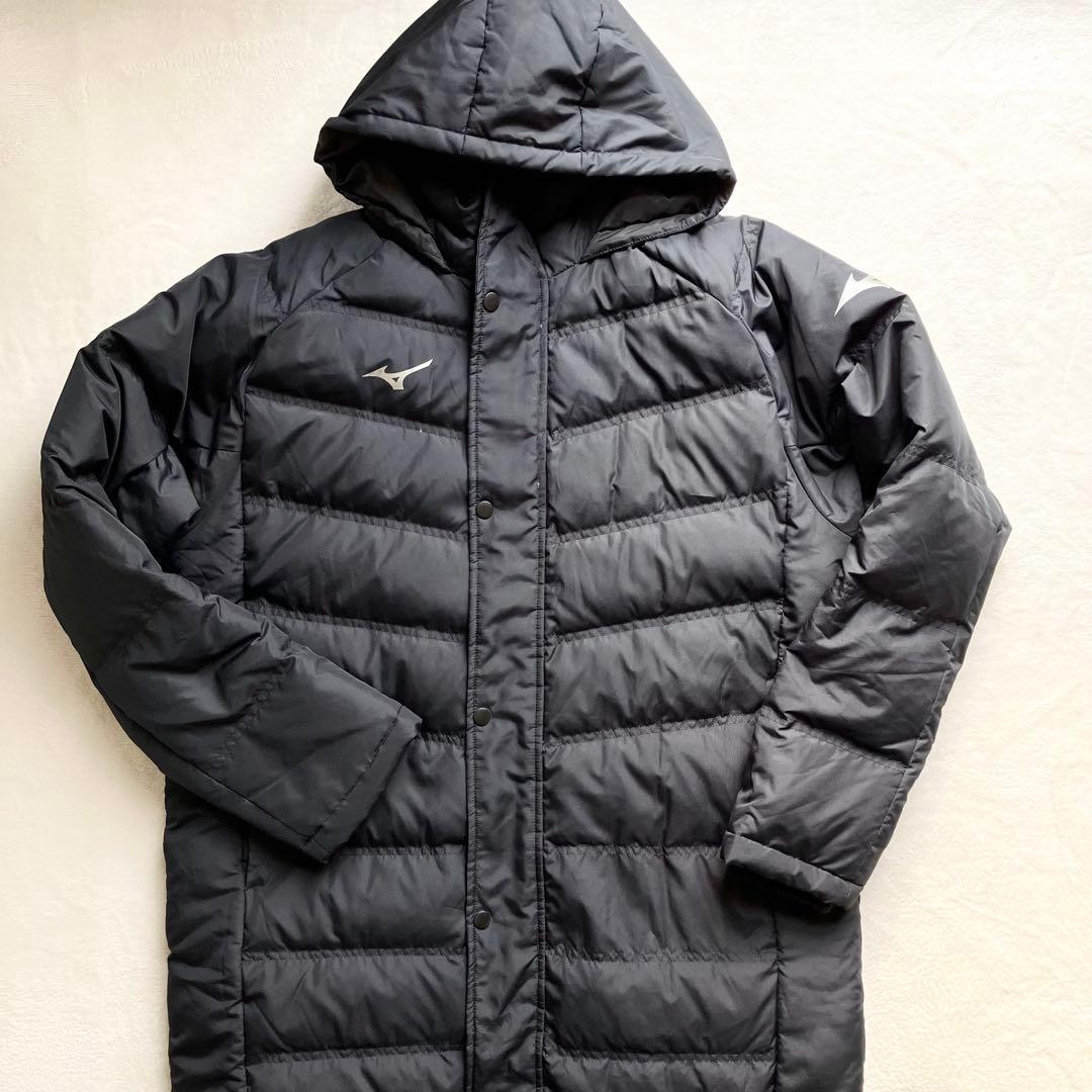 【美品】mizno ミズノ ベンチコート ダウン 袖リブ ブラック 黒 L