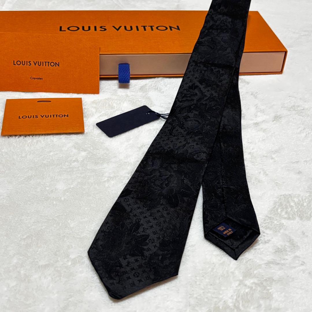 ルイヴィトン ネクタイ モノグラム ワイルドフラワー タグ付き ブラック