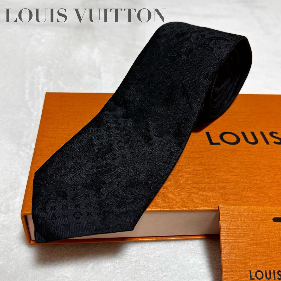 ルイヴィトン ネクタイ モノグラム ワイルドフラワー タグ付き ブラック