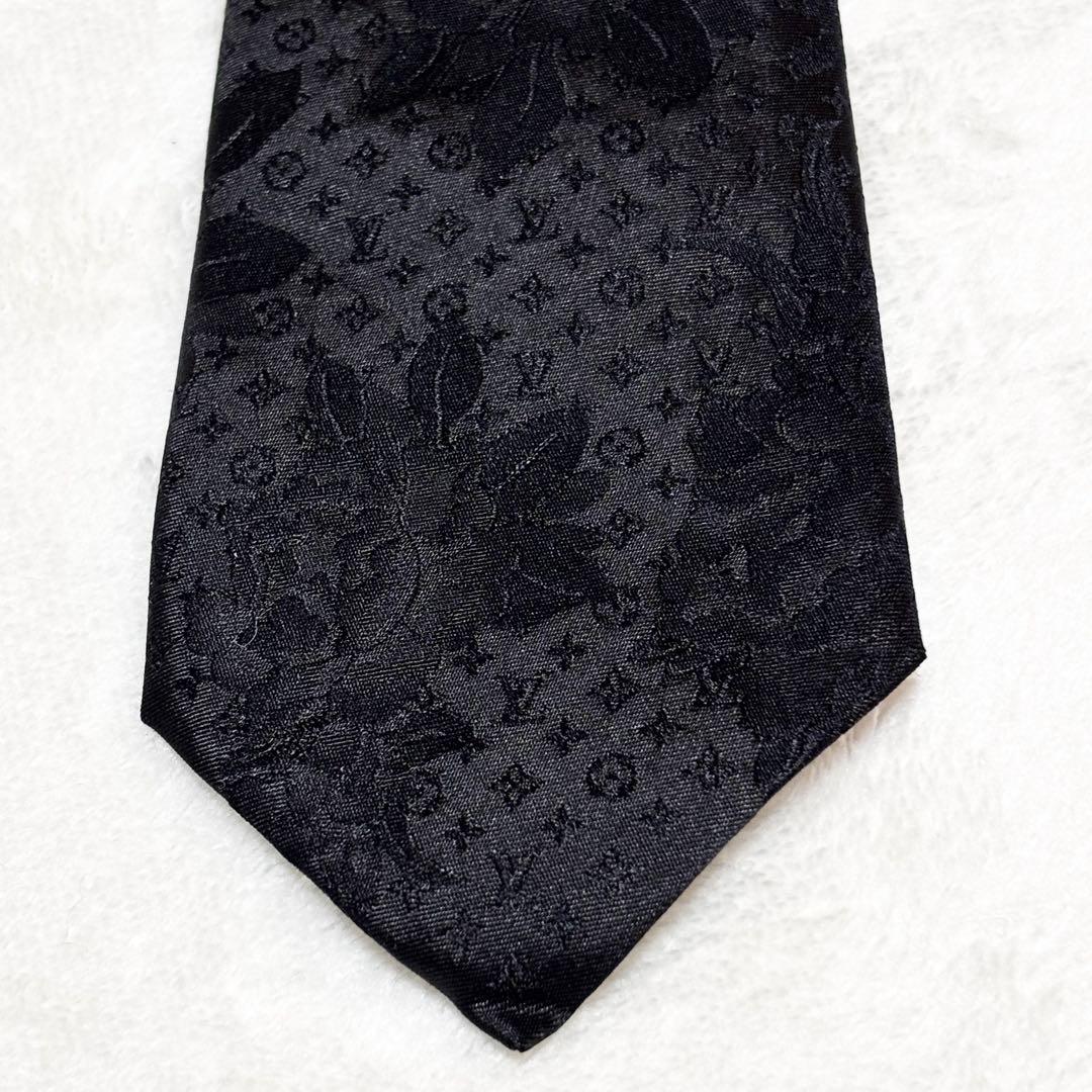 ルイヴィトン ネクタイ モノグラム ワイルドフラワー タグ付き ブラック