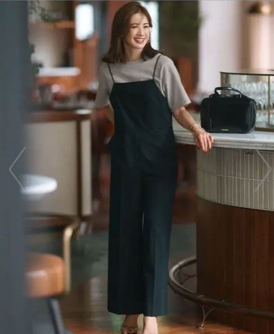 【新品未使用】23区　洗えるドライ2WAYストレッチ サロペット　38 ブラック