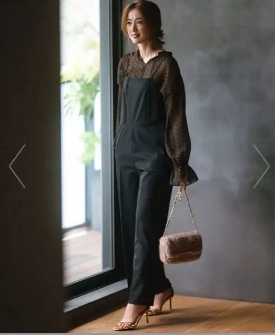 【新品未使用】23区　洗えるドライ2WAYストレッチ サロペット　38 ブラック