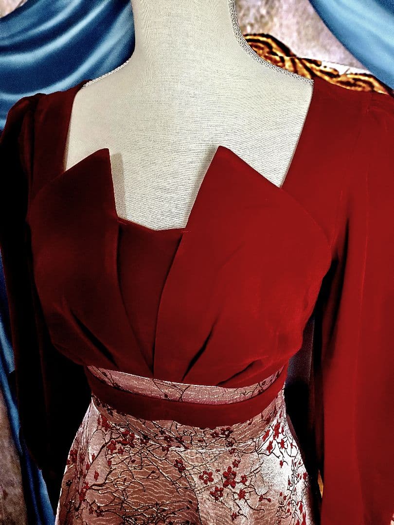 M【新品インポートセレクト】ベロアゴールドジャガードスクエアネック長袖秋冬ドレス