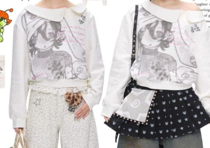 betweenand 長袖プリントTシャツ 平成女兒 y2k ウィッシュコア