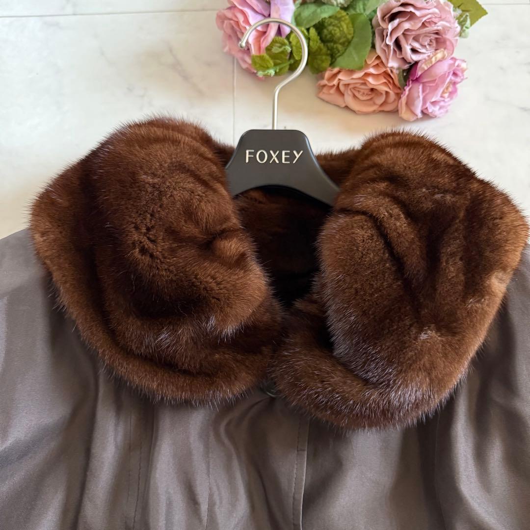 デミバフミンク トリミング 毛皮ライナー付き ロングコート Aライン 女優襟