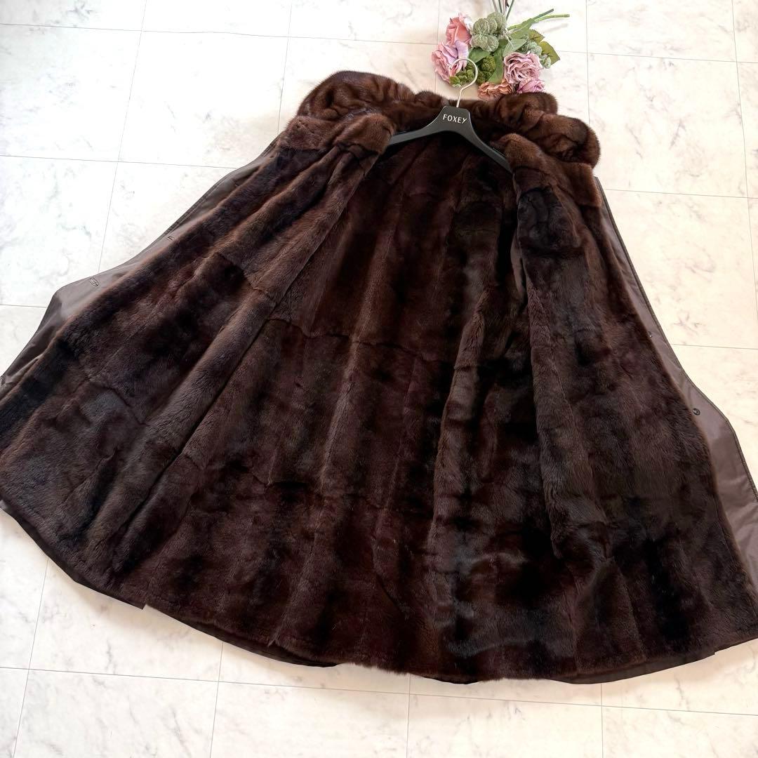 デミバフミンク トリミング 毛皮ライナー付き ロングコート Aライン 女優襟