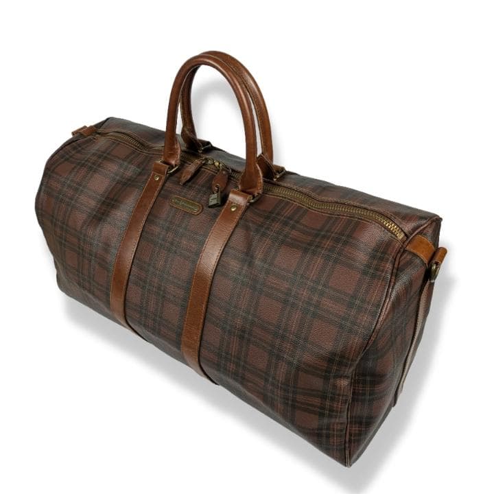 【希少色 】ポロラルフローレン ボストンバッグ ブラウン チェック柄 PVC