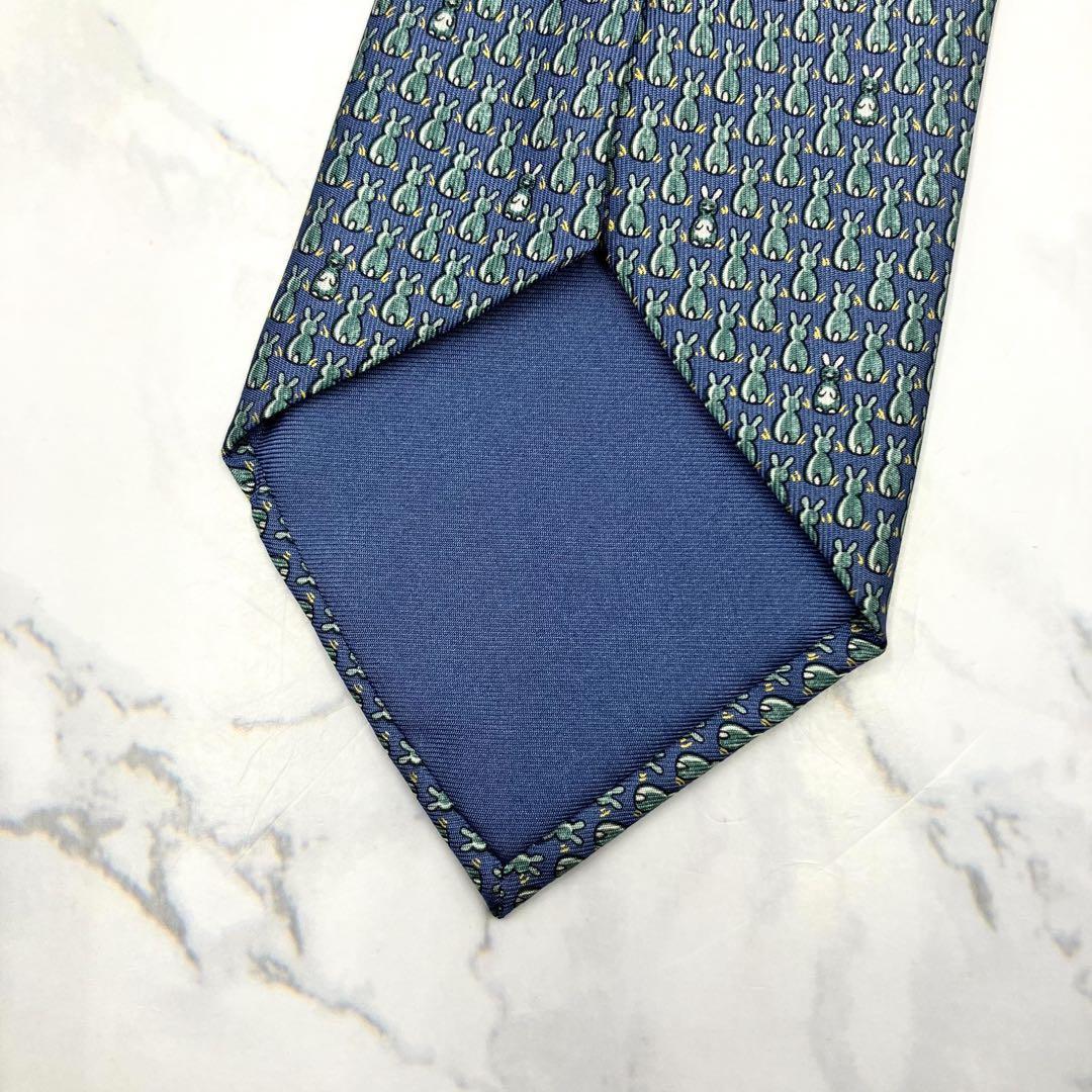 ◆良品◆HERMES エルメス ネクタイ 水色 うさぎ柄 カジュアル
