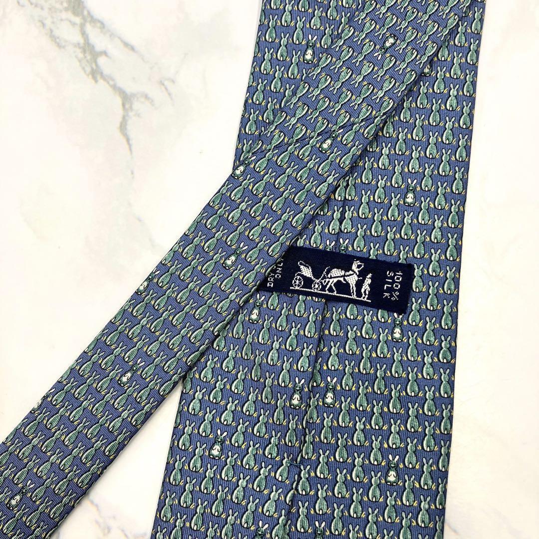 ◆良品◆HERMES エルメス ネクタイ 水色 うさぎ柄 カジュアル