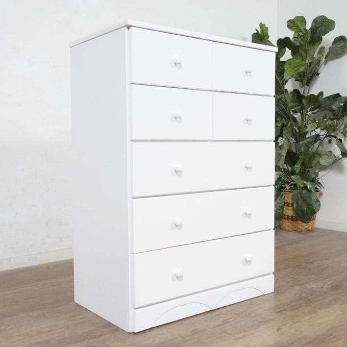 送料無料【訳あり新品】桐製 5段7杯/チェスト/タンス 白 幅60cm