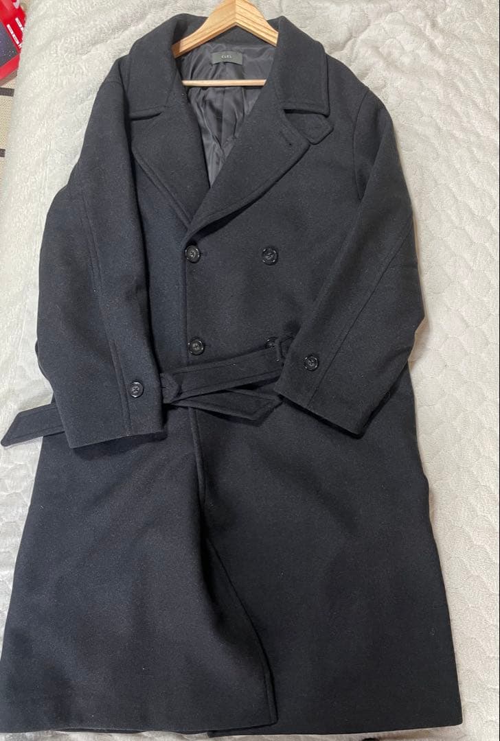 CLEL ウールブレンドテックメルトンダブルチェスターコート チャコールグレーM