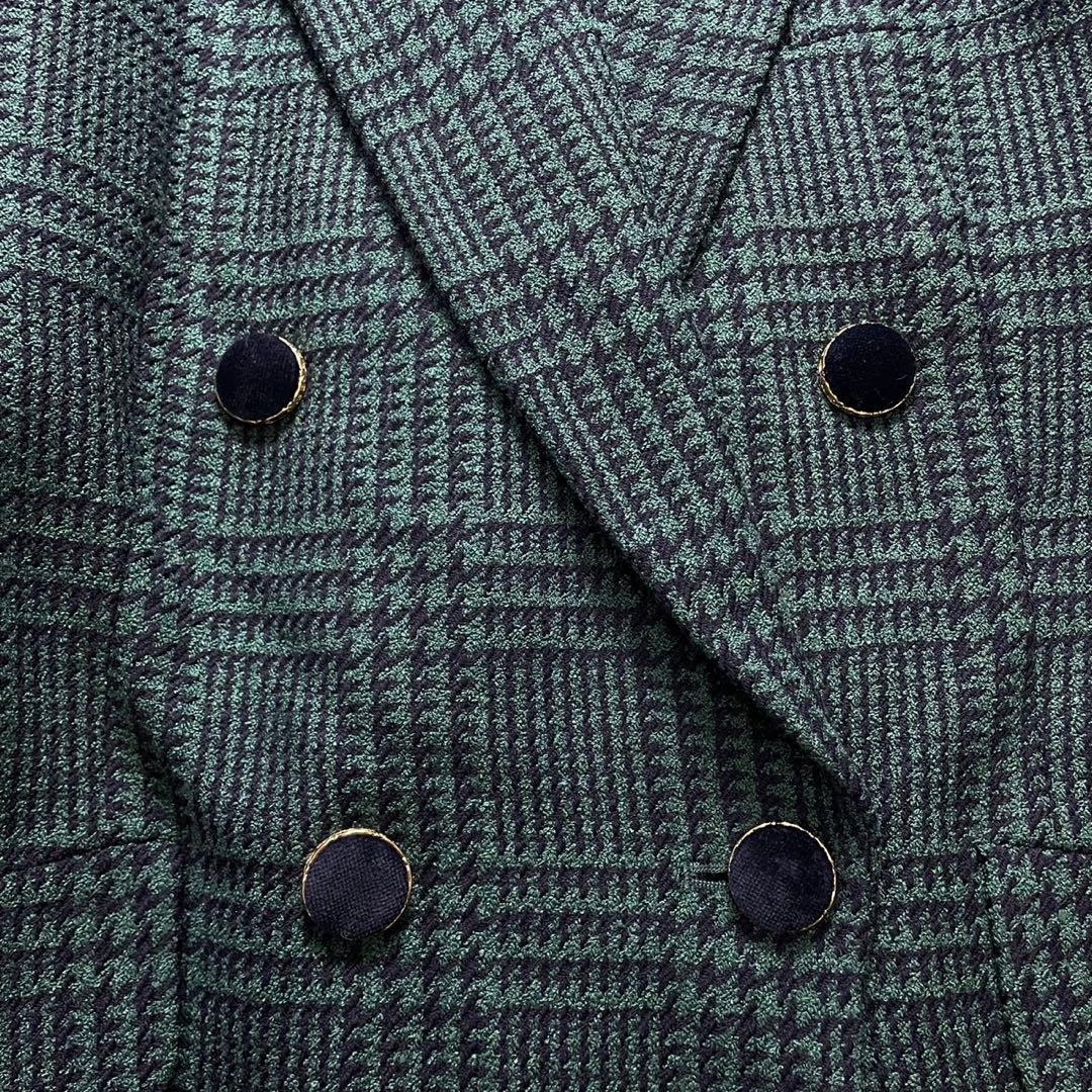 大きいサイズ✨バーバリー ダブルジャケット レディース 17号 チェック 緑 金