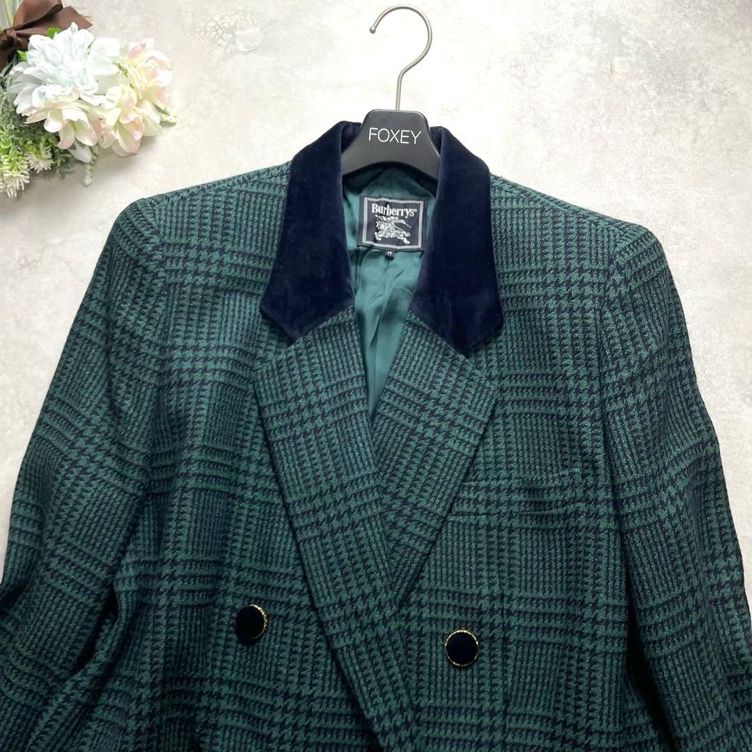 大きいサイズ✨バーバリー ダブルジャケット レディース 17号 チェック 緑 金