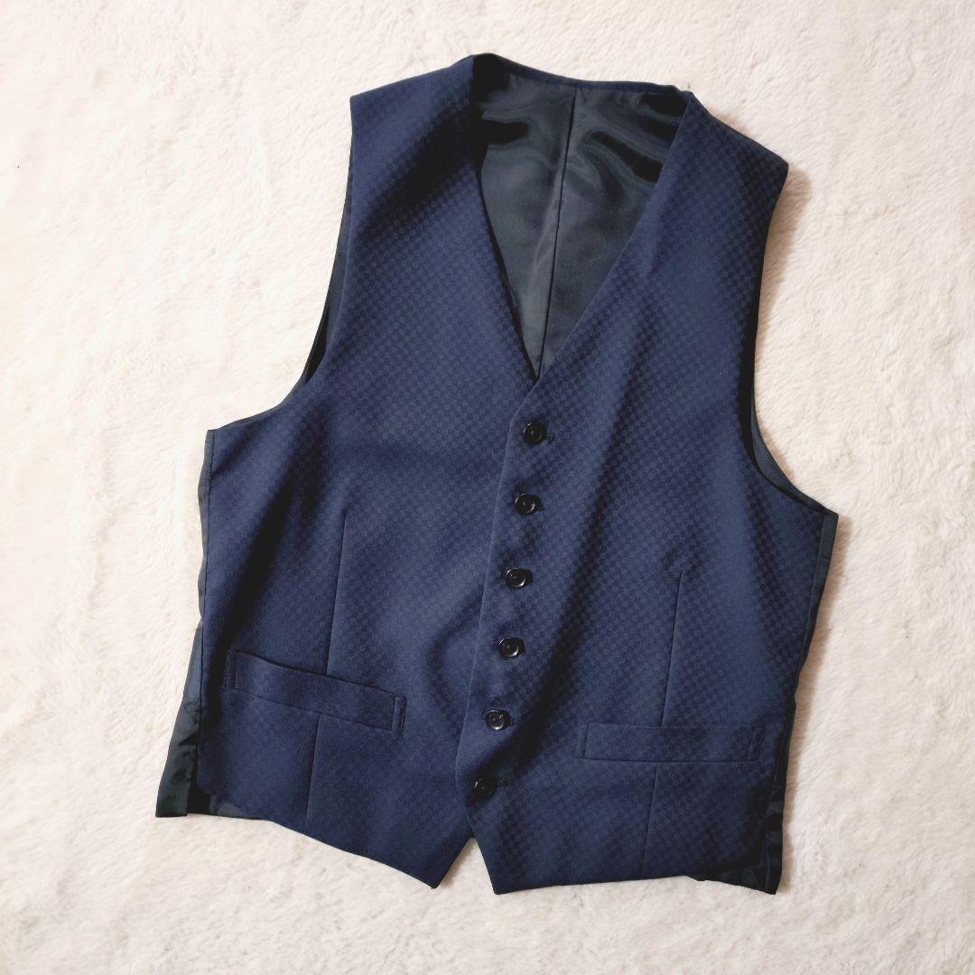 美品 MEN’S TENORAS スリーピース ブロックチェック ネイビー