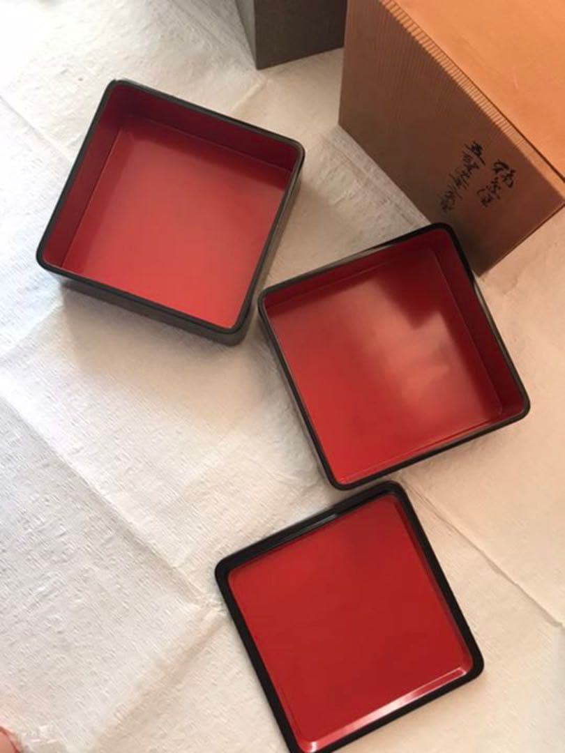 未使用★輪島塗 本漆塗 沈金 6.5寸 お重箱　古今菁峰作