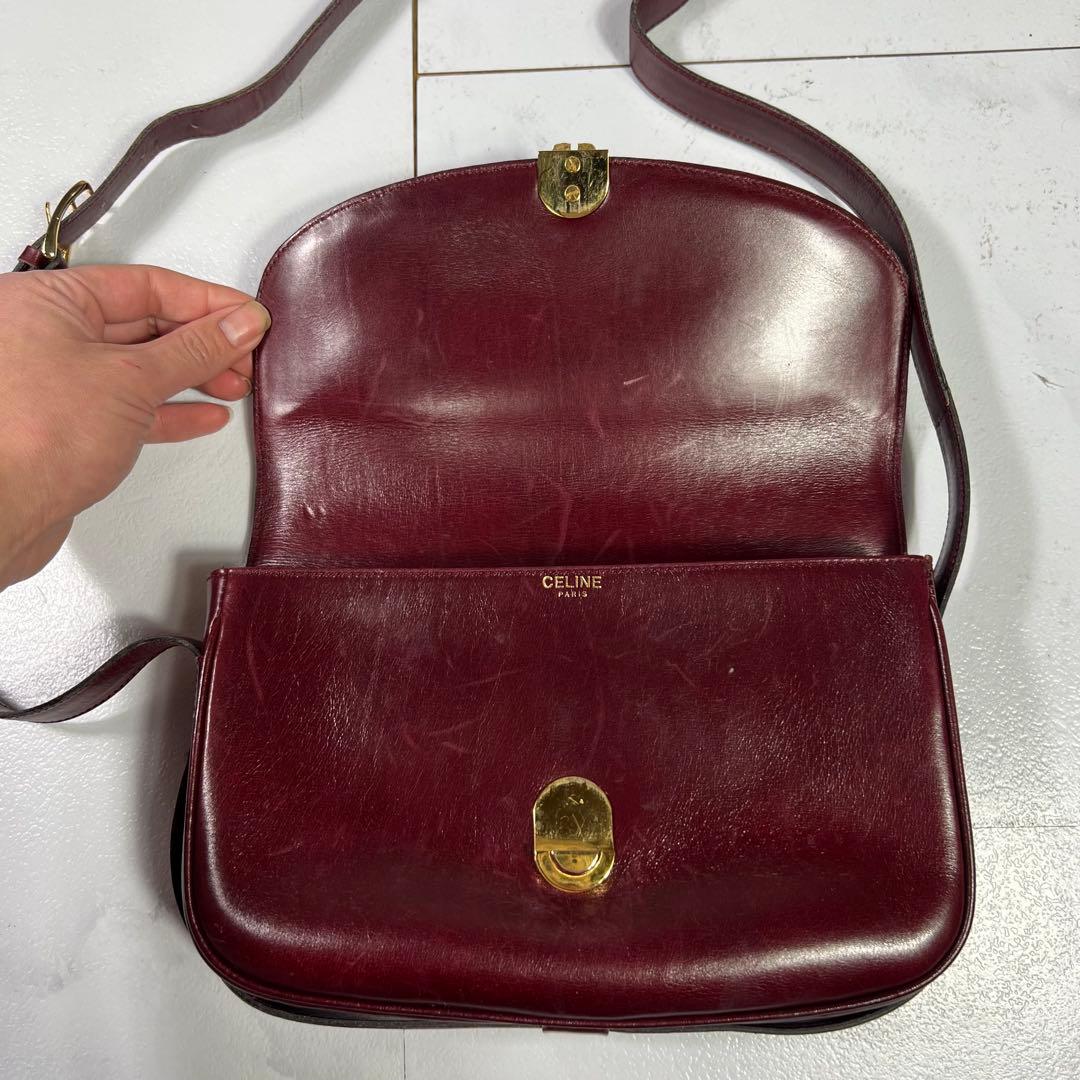 セリーヌ トリオンフ ショルダーバッグ カーフレザー ロック金具 ボルドー
