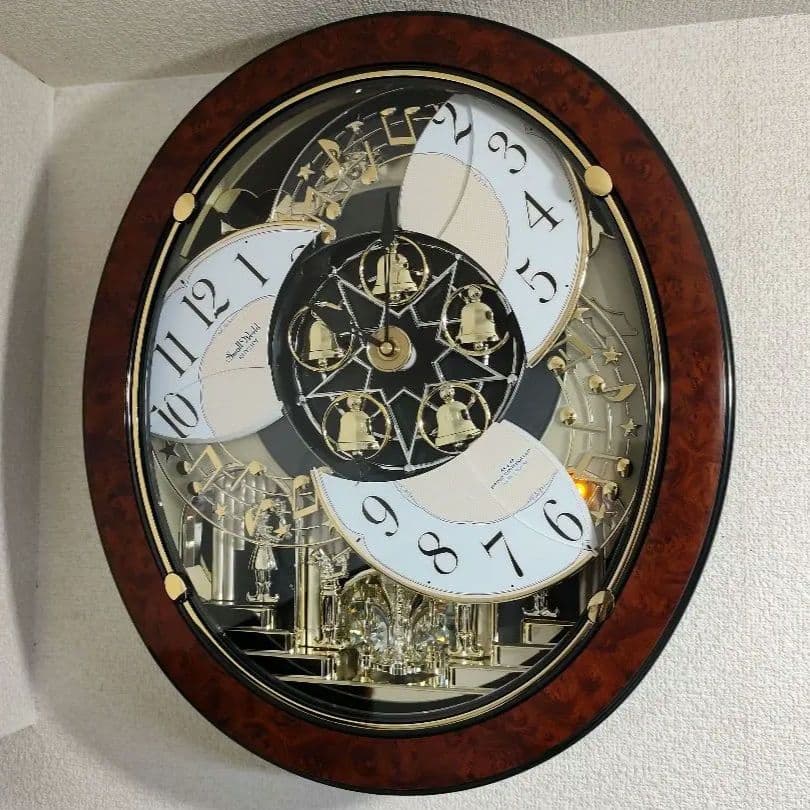 スモールワールドM498 からくり時計 メロディ 電波 レア 動作確認済み 木目