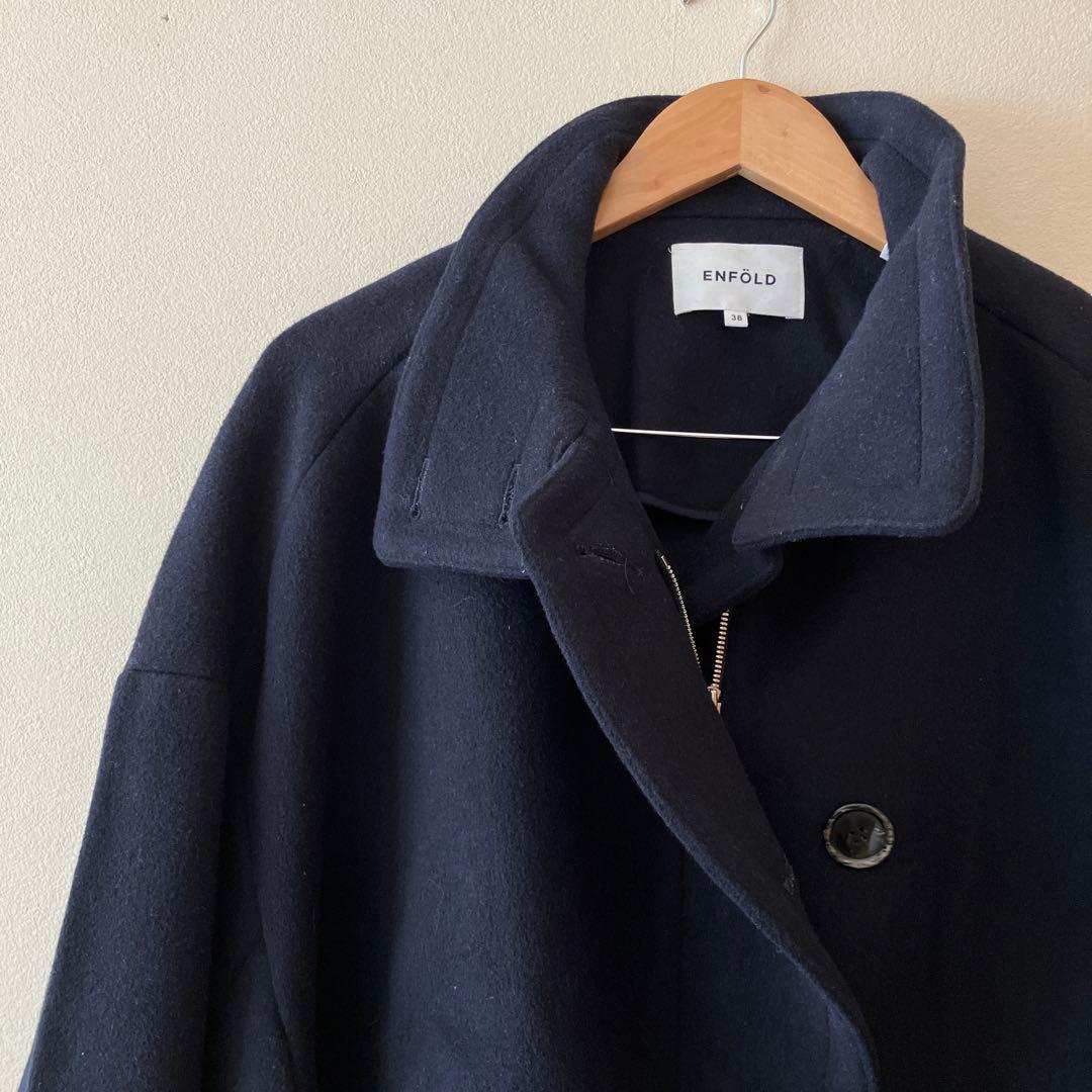 ENFOLD ウールリバー スタンドショートコート ネイビー　M 38